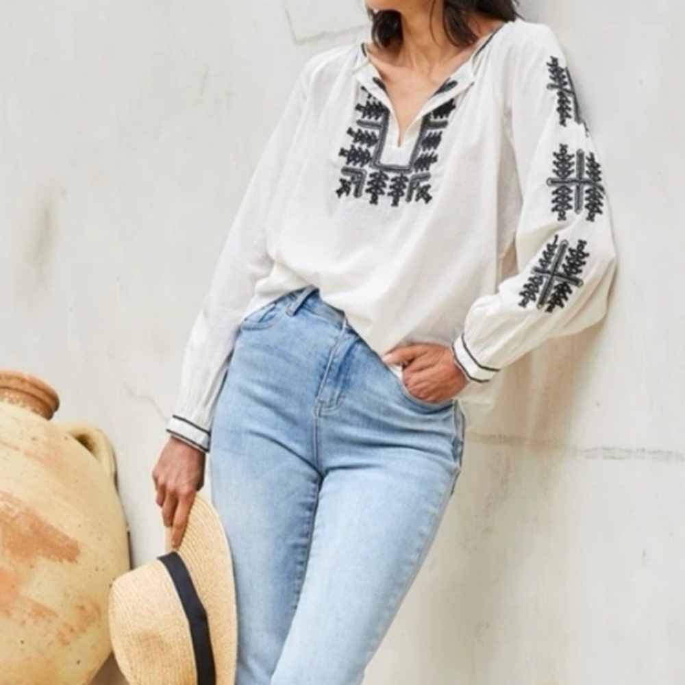 Karen Kane Embroidered “In Full Bloom” Peasant Top Size L, NWT